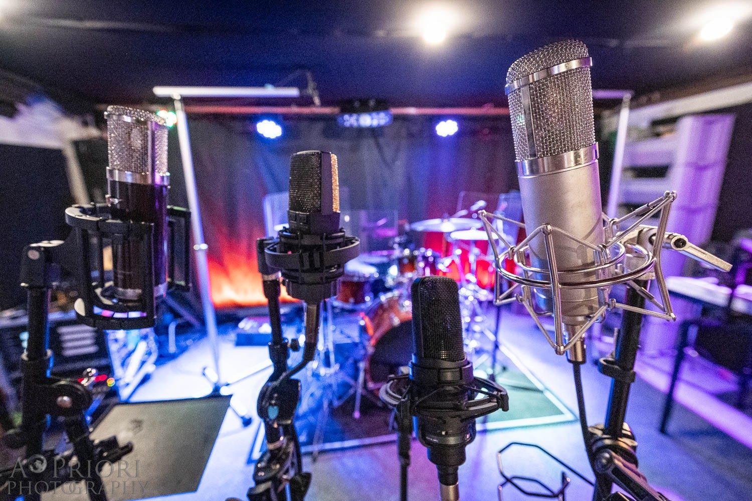 Stage microphones, wide shot